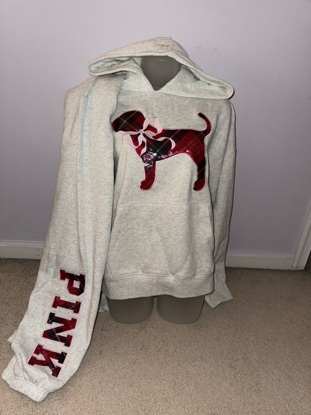 Victoria’s Secret PINK × LoveShackFancy Oversized Hoodie Jogger Puppy Bling XL